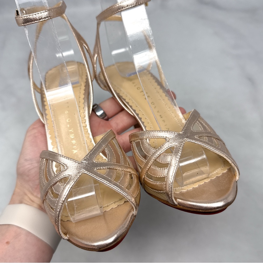 NEW Charlotte Olympia Octavia Spider Web Rose Gold Leather Strappy Sandal Heels - Picture 5 of 16